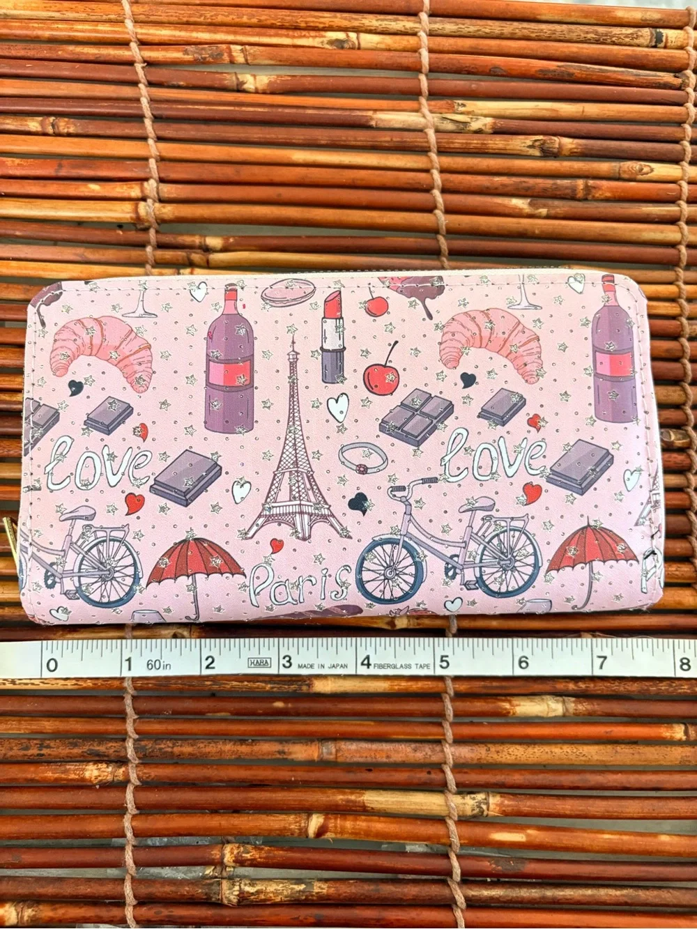 Girls' Paris-Themed Pink Wallet with Bicycle & Croissant Print NWOT